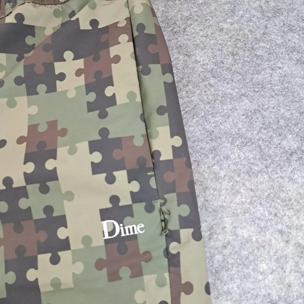 Dime Pants Mens Large Green Brown Puzzle Camo Track Zip Pockets Skate Outdoors
